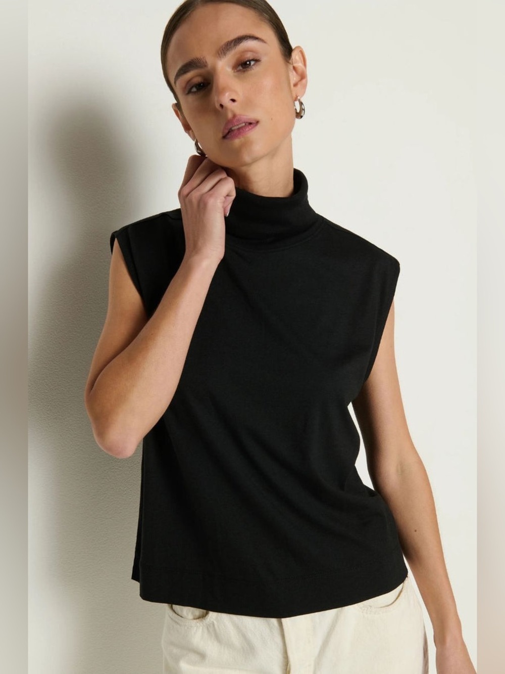 Nation LTD Fable Turtleneck Tank Black Size XS Pima Cotton Tencel Sleeveless Top
